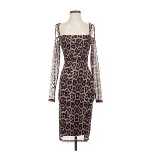 Bebe Leopard Mesh Cold Shoulder Bodycon Midi Dress NWT Size S Y2K